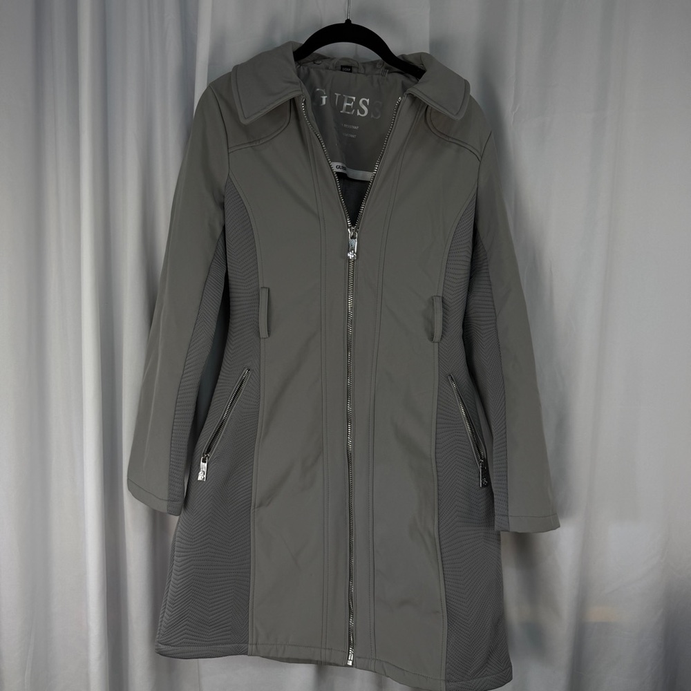 GUESS Women's Gray Trench Coat with Zippered Pockets
